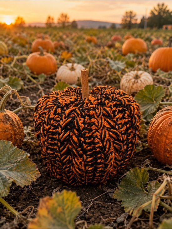 Hand Crafted Other - Handmade Crochet Pumpkin Black & Orange Halloween Fall Tabletop Decor
